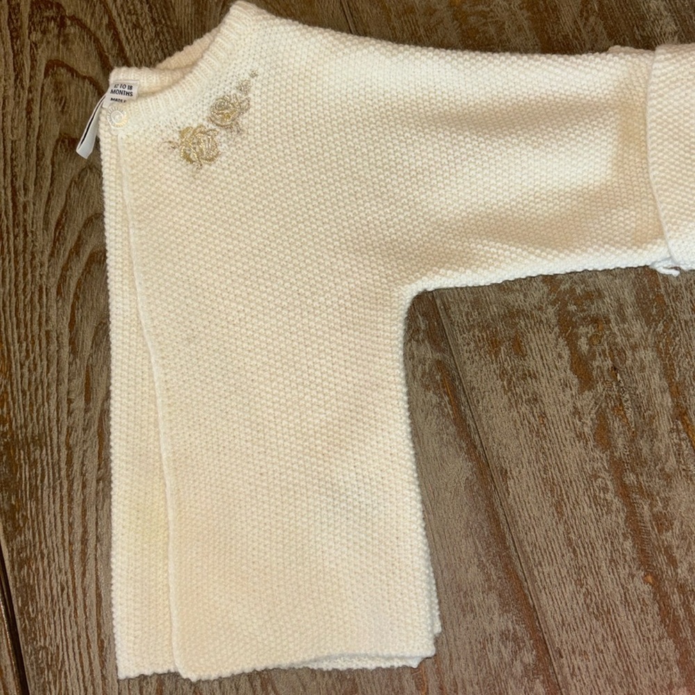 Cream embellished with gold rose cardigan